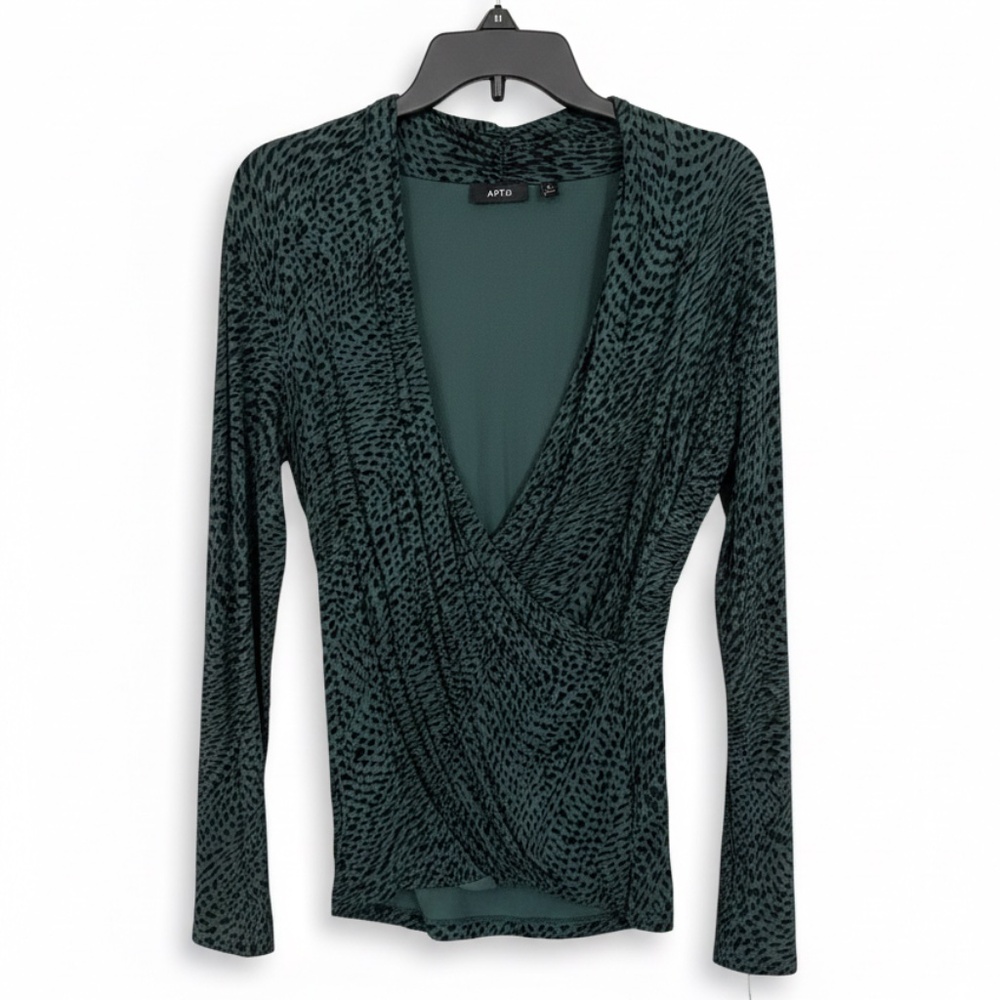 Apt. 9 Dark Green Faux Wrap Long Sleeve Top (Brand New w/Tags)